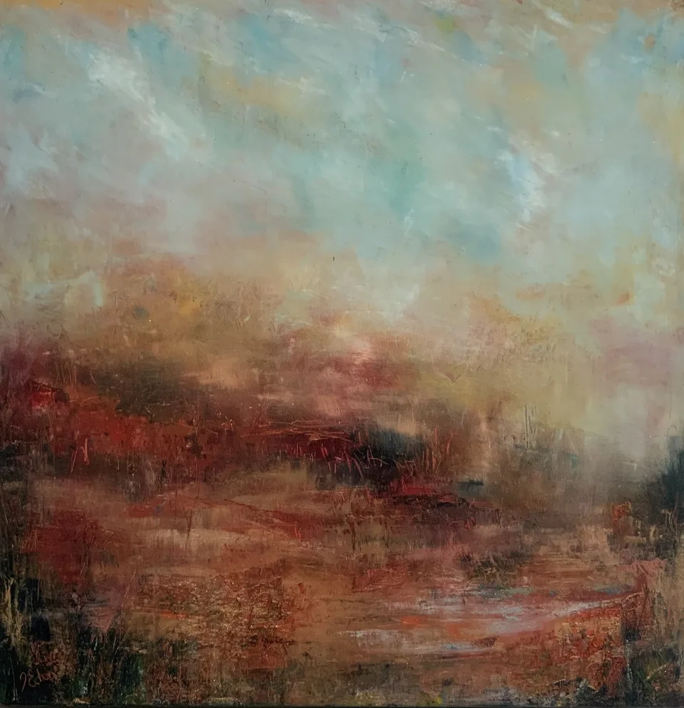 Talamh Dearg (Red Earth), Oil and Cold Wax on canvas covered deep edge cradled panel